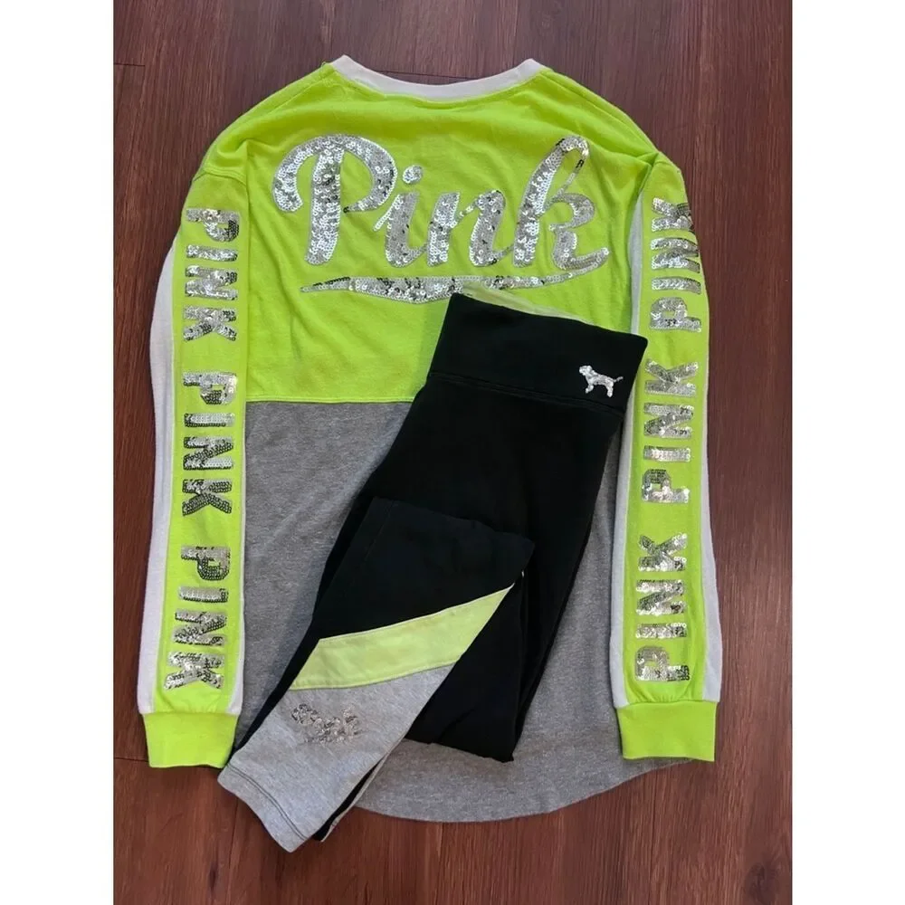 VS PINK BLING NEON COLORBLOCK OUTFIT SET S